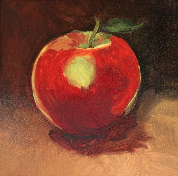 Apple. Oil, 6x6 inches. Painting by Lorraine Skelskey-Chapin.