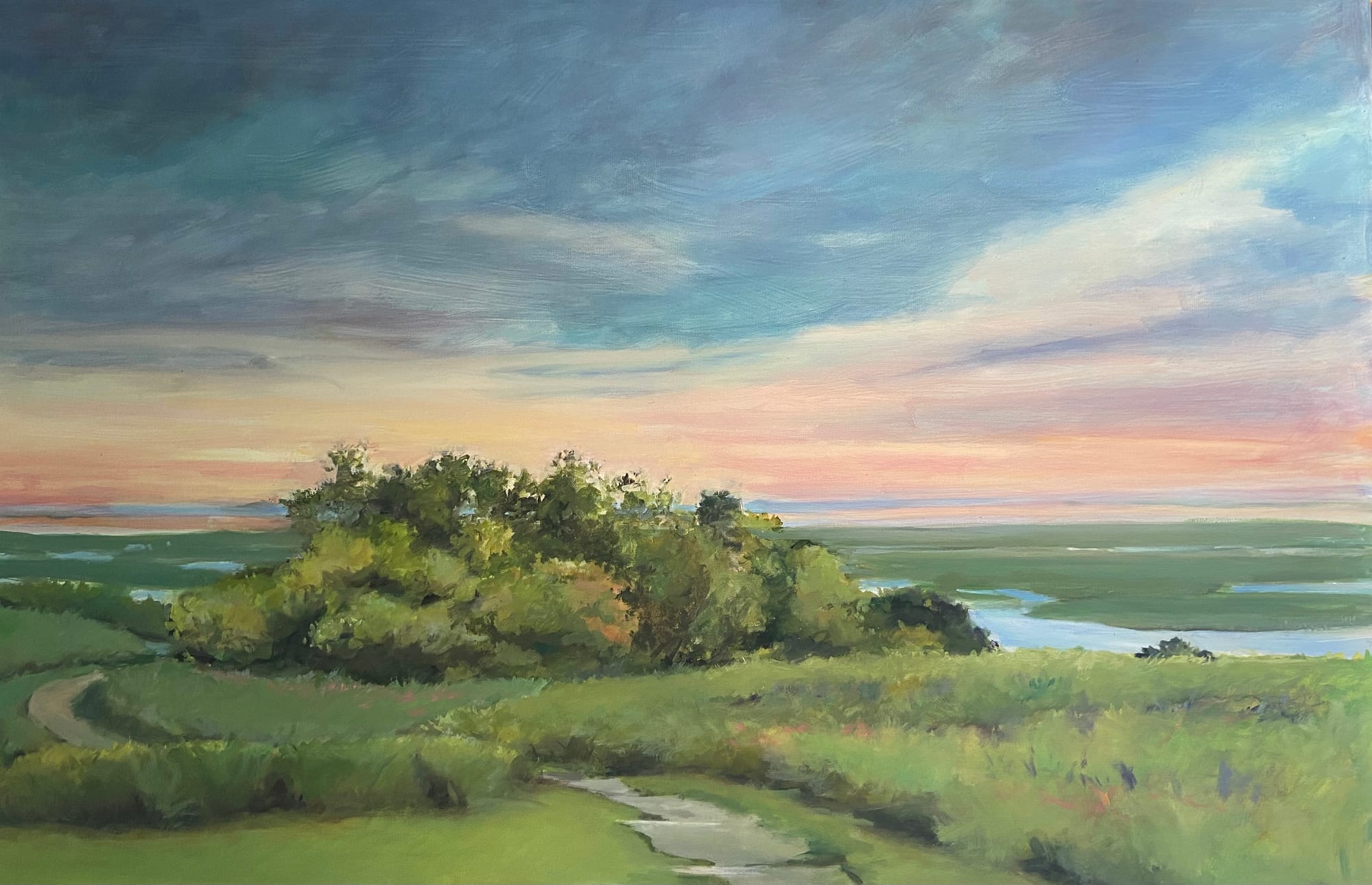 Chasing Evening Light. Oil, 20x30 inches. Painting by Lorraine Skelskey-Chapin.