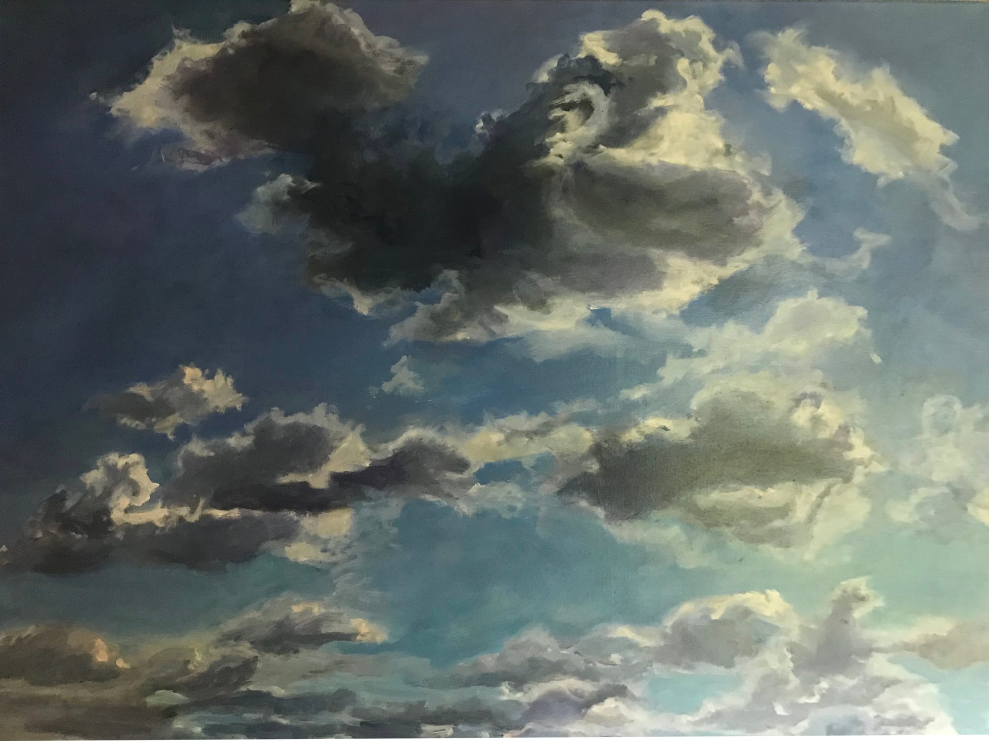 Clouds. Oil, 24x24 inches. Painting by Lorraine Skelskey-Chapin.