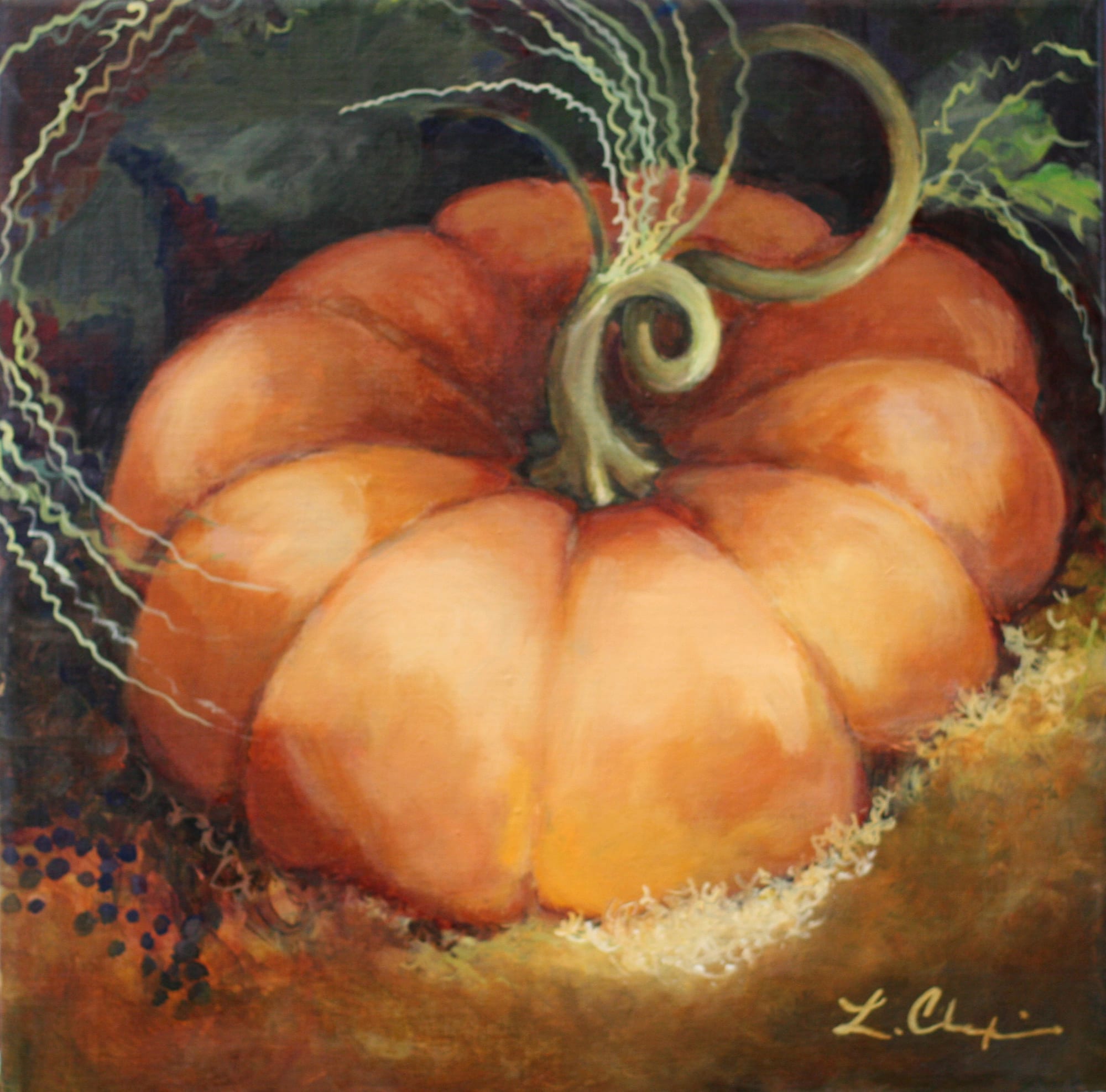 Curly Top. Oil, 13x13 inches. Painting by Lorraine Skelskey-Chapin.