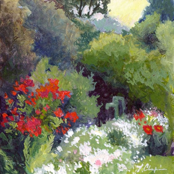 Garden Textures. Acrylic, 6x6 inches. Painting by Lorraine Skelskey-Chapin.