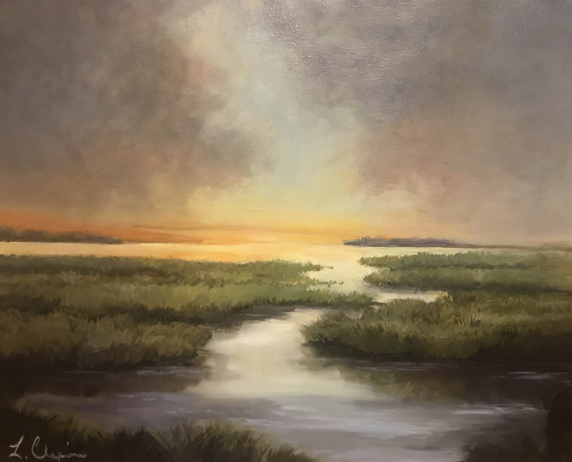 Golden Marsh. Oil, 14x18 inches. Painting by Lorraine Skelskey-Chapin.