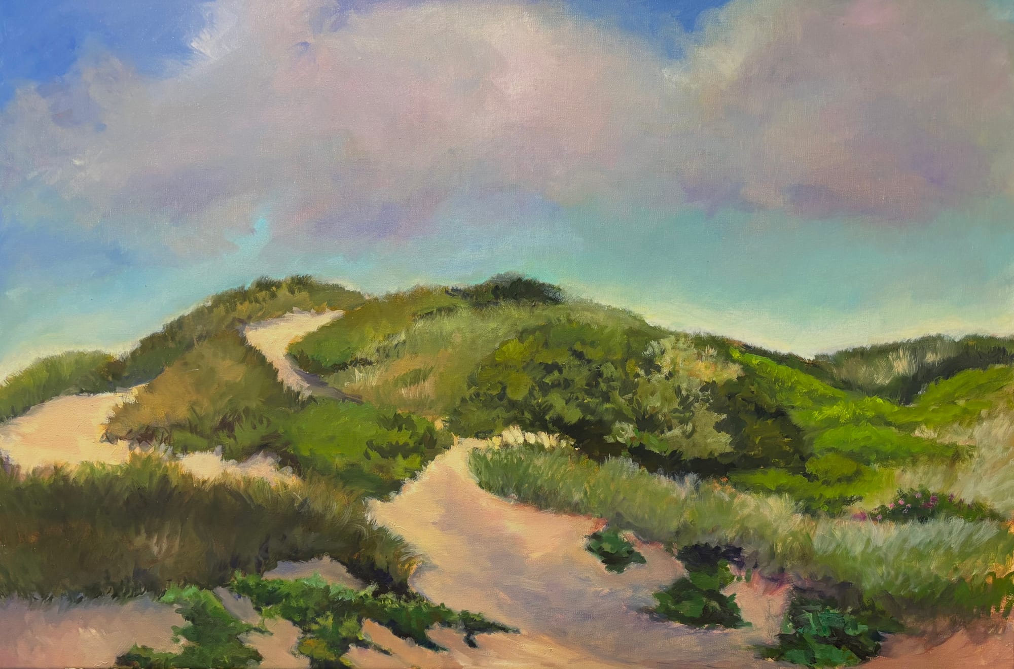 Head of the Meadow Beach III, an oil painting of the dunes at Truro on Cape Cod by Lorraine Skelskey-Chapin.