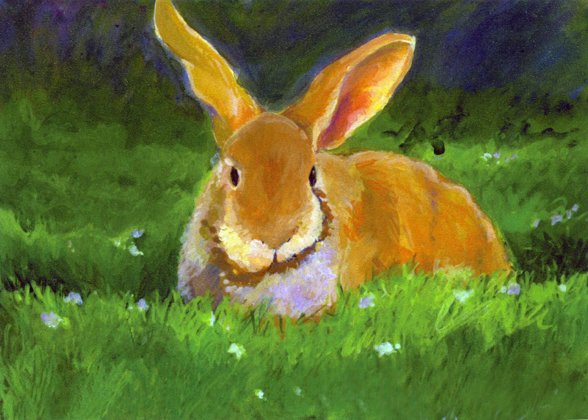 Honey Bunny. Acrylic, 5x7 inches. Painting by Lorraine Skelskey-Chapin.
