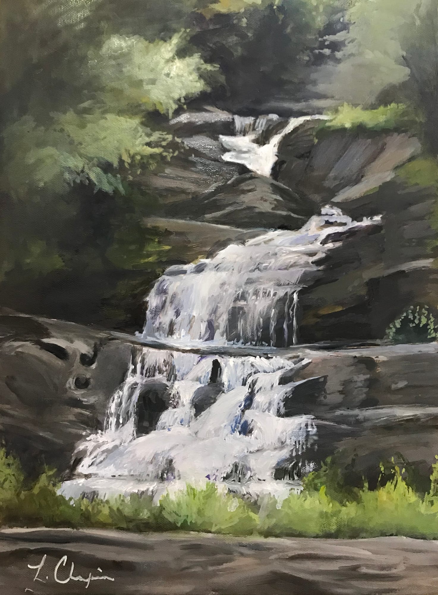 Kent Falls. Kent Falls, Kent. Oil, 11x14 inches. Painting by Lorraine Skelskey-Chapin.