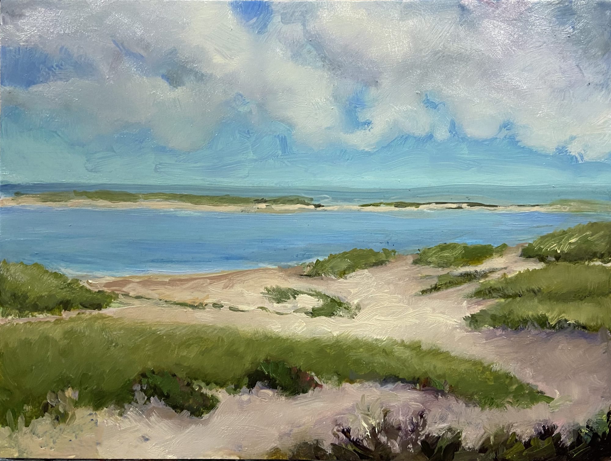 Mini Chatham Lighthouse Beach. Chatham Lighthouse Beach. Oil, 6x8 inches. Painting by Lorraine Skelskey-Chapin.