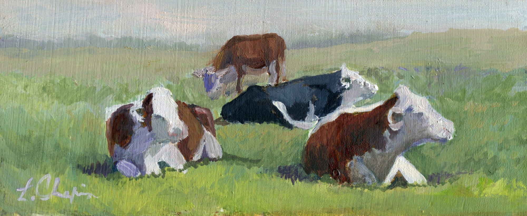 Mohr Cows. Cliffs of Moher, Ireland. Oil. Painting by Lorraine Skelskey-Chapin.
