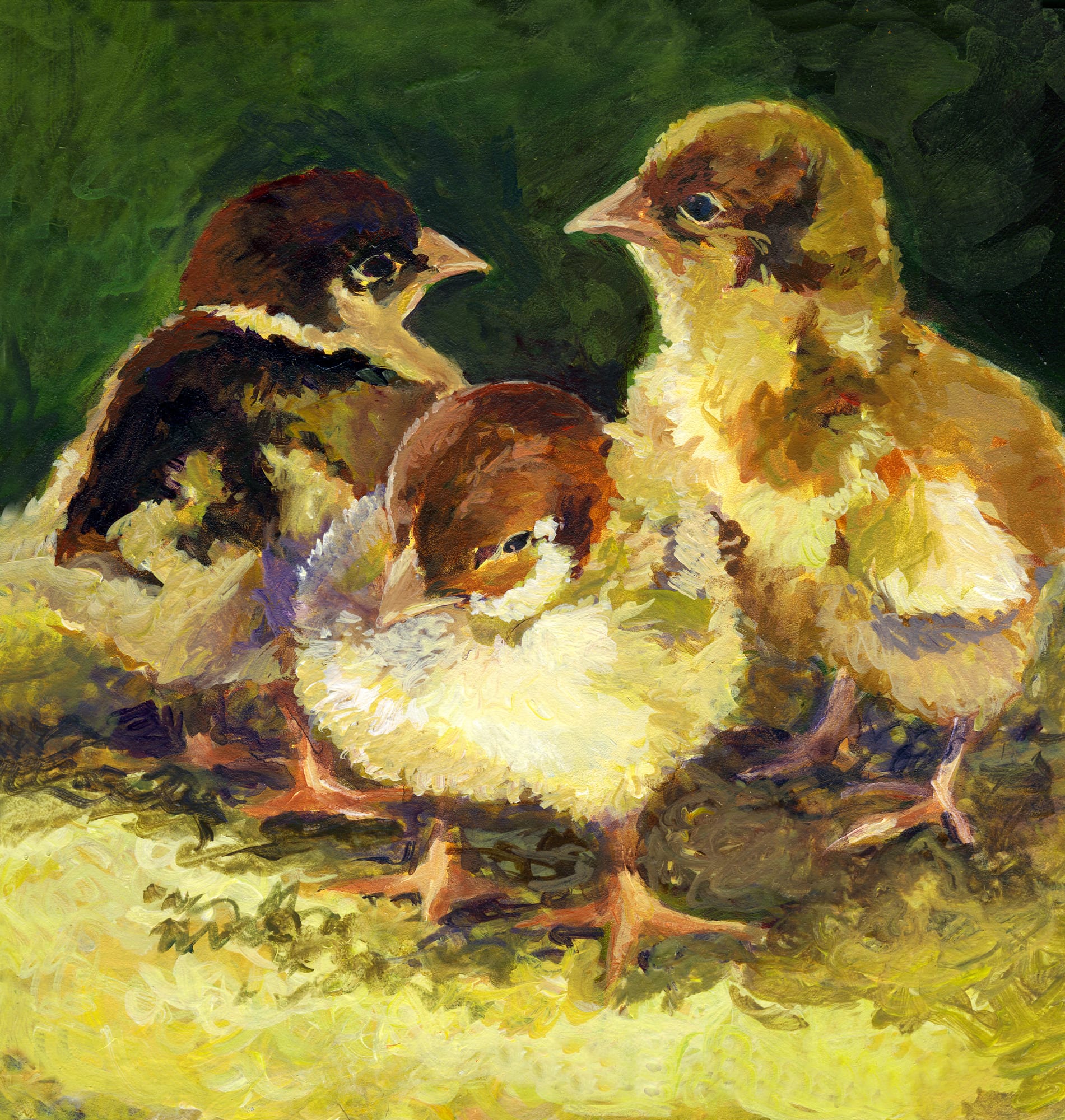 Peeps. Acrylic, 6x6 inches. Painting by Lorraine Skelskey-Chapin.