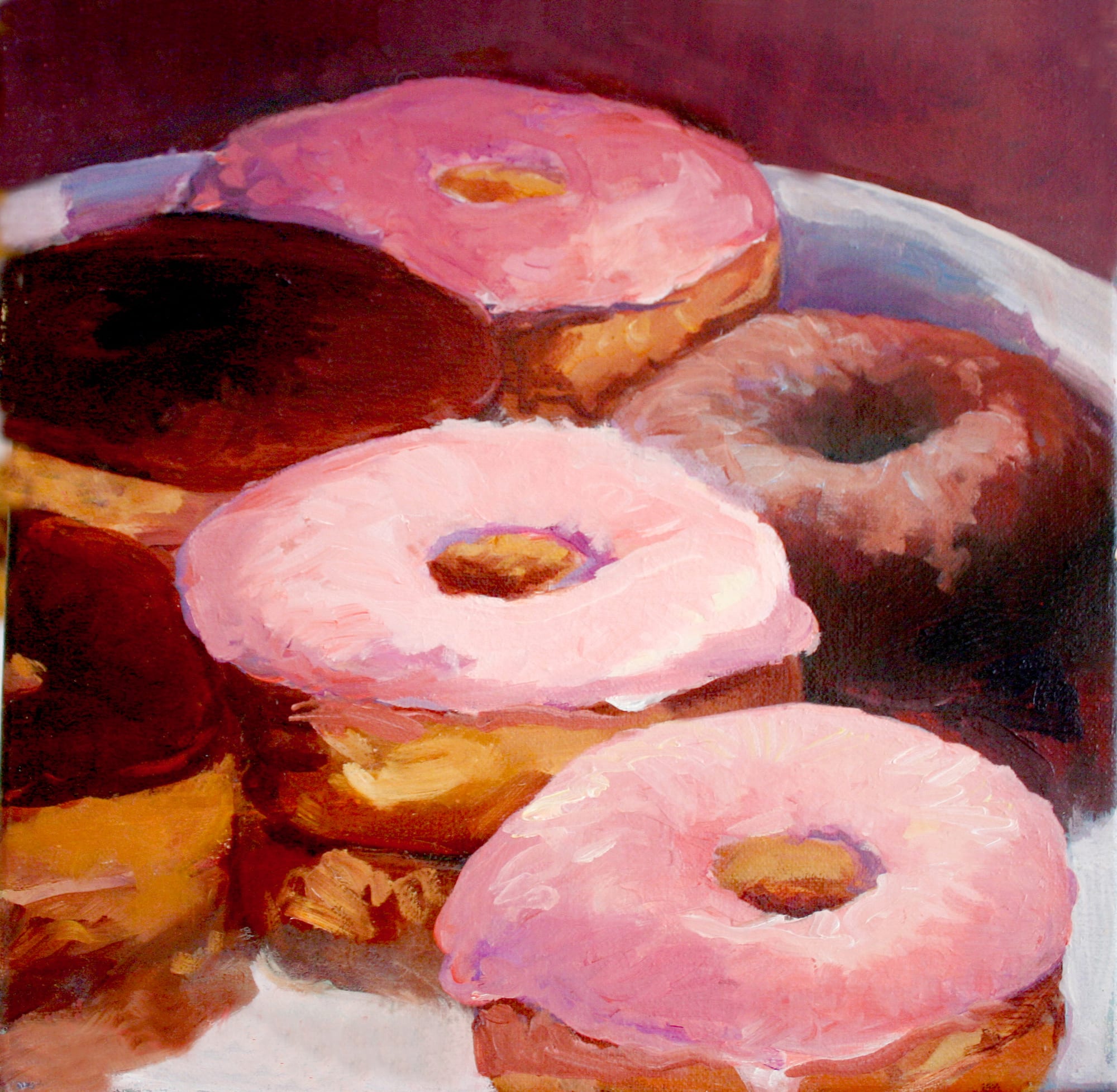Pink Frosting. Oil, 10x10 inches. Painting by Lorraine Skelskey-Chapin.