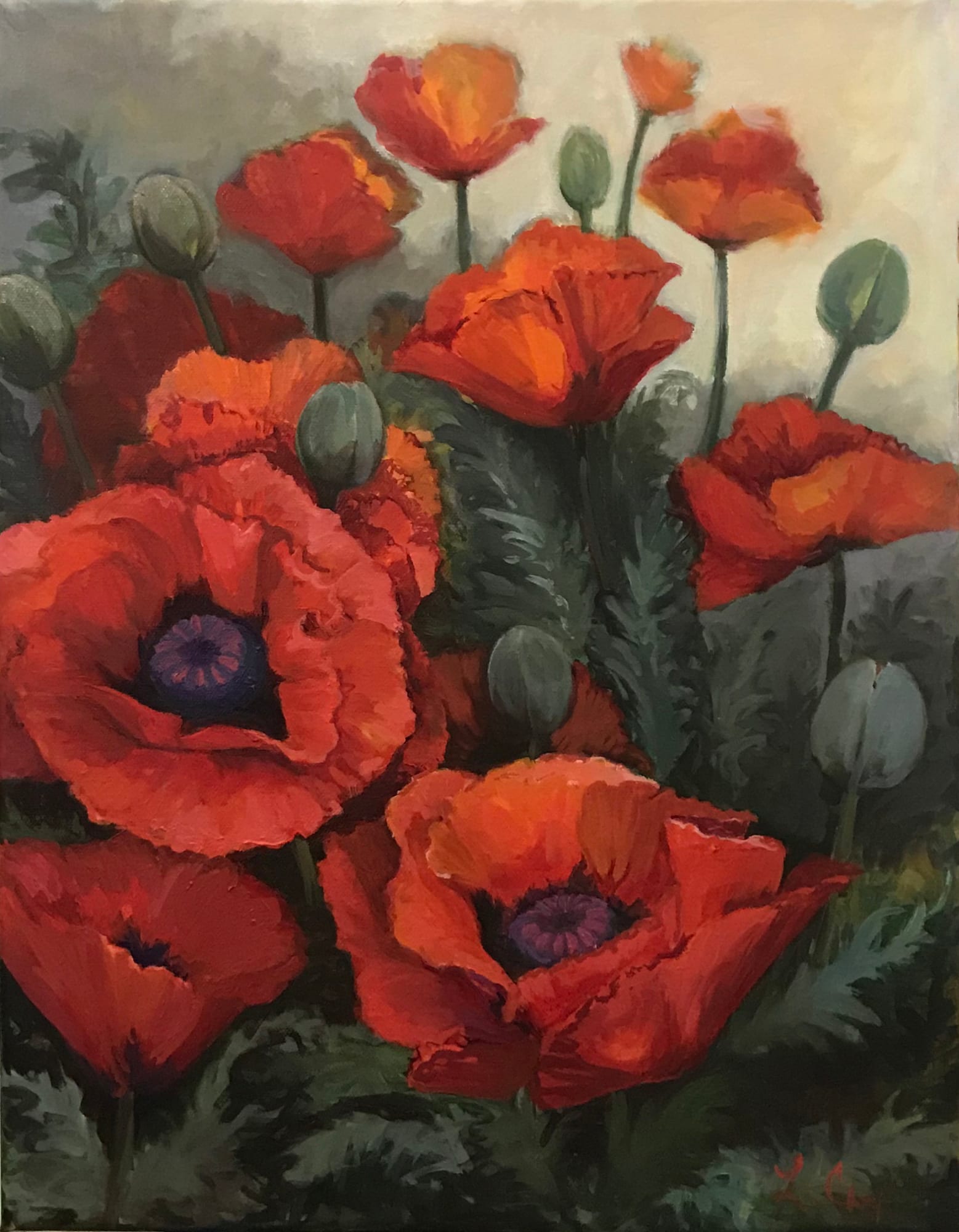Poppies. Oil, 16x20 inches. Painting by Lorraine Skelskey-Chapin.