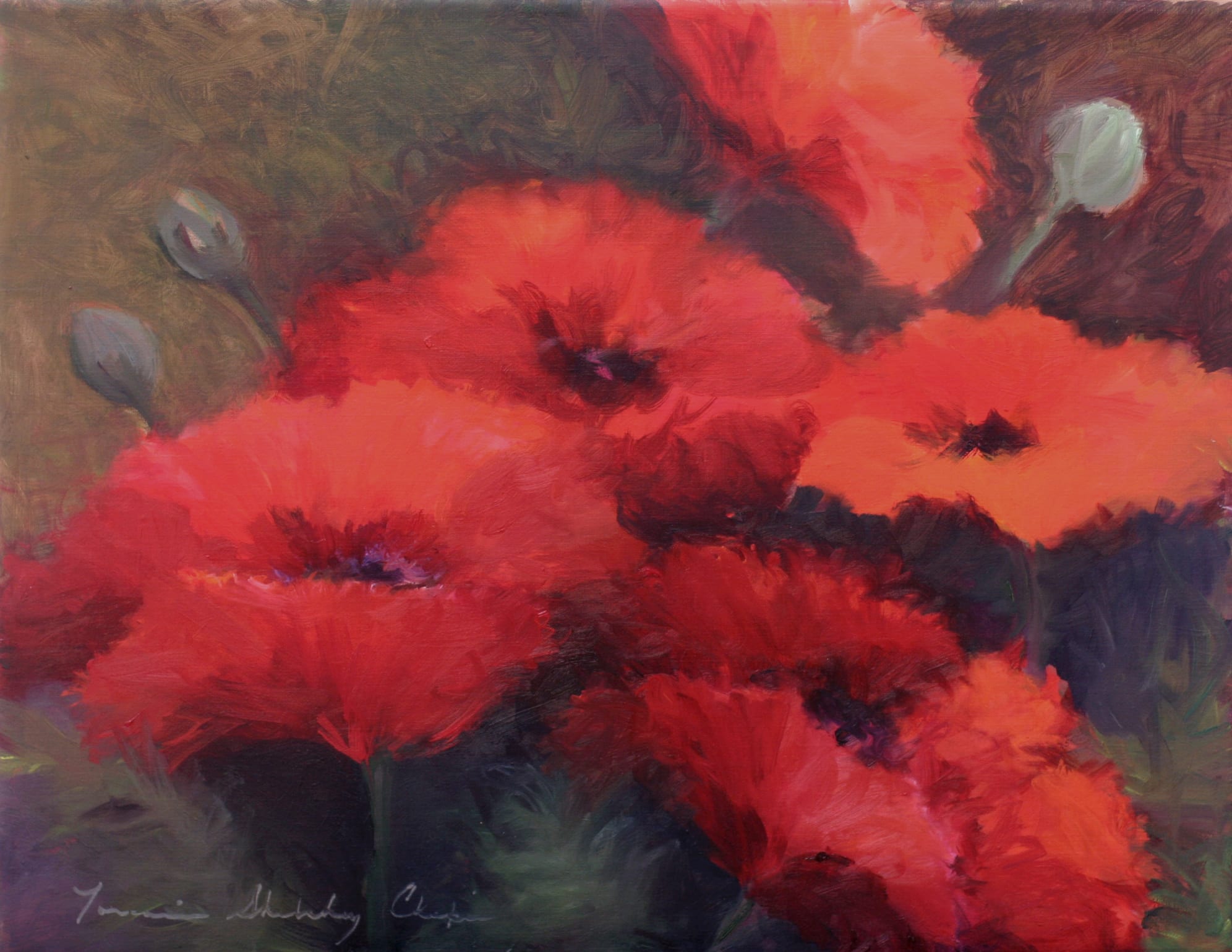 Red Poppies. Oil, 16x20 inches. Painting by Lorraine Skelskey-Chapin.