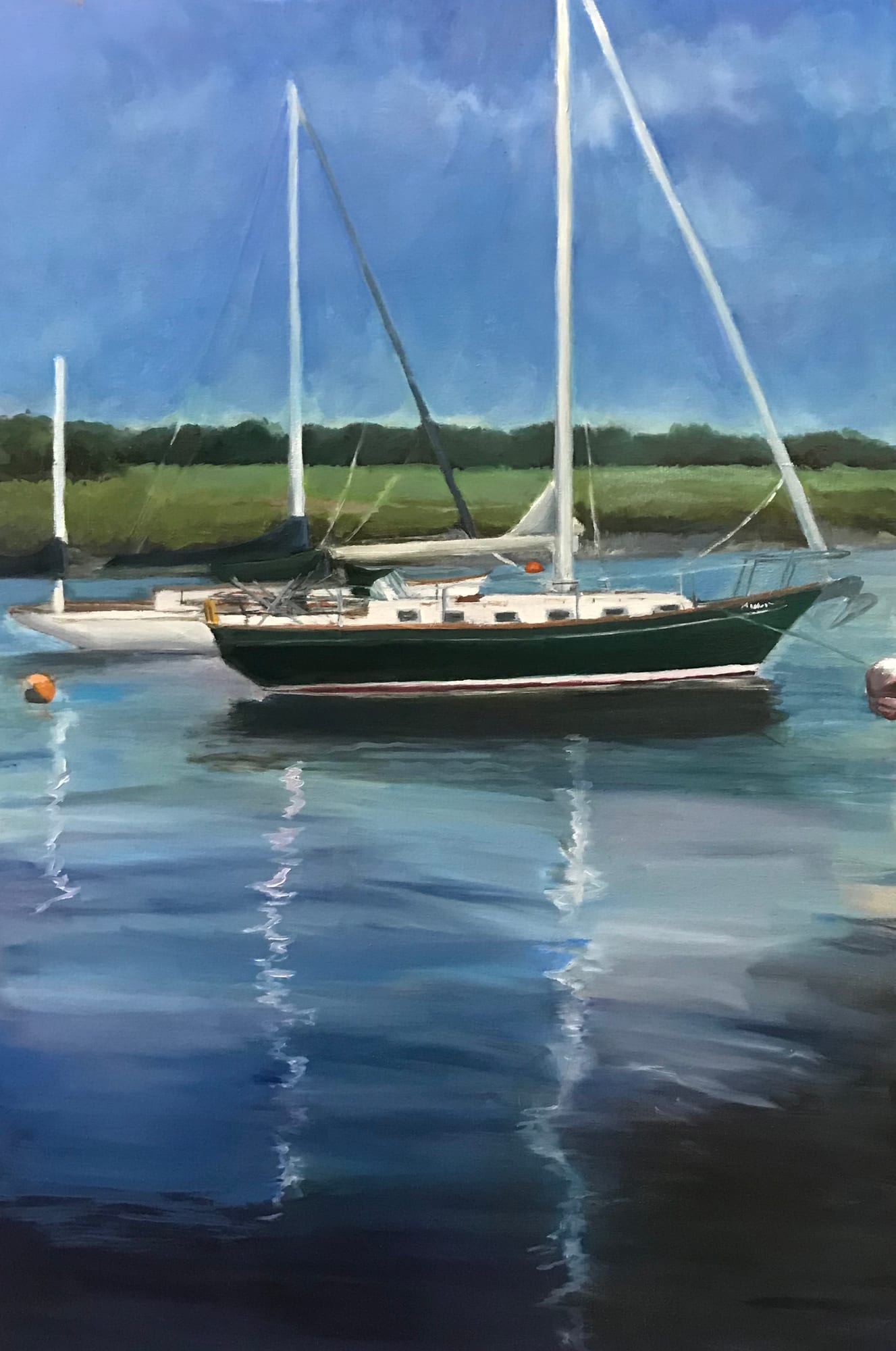 Sailing. Oil, 20x30 inches. Painting by Lorraine Skelskey-Chapin.