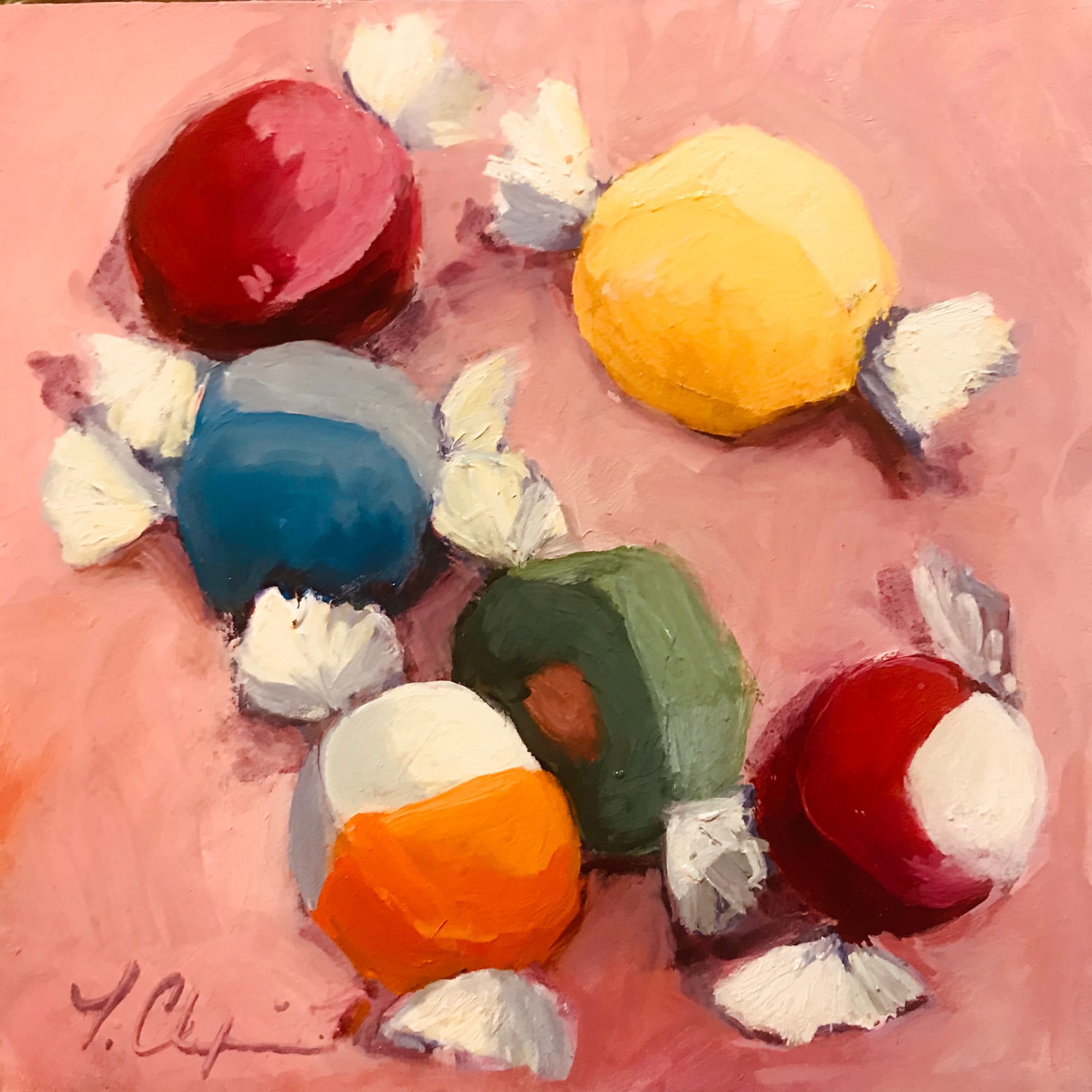 Saltwater Taffy. Oil, 6x6 inches. Painting by Lorraine Skelskey-Chapin.