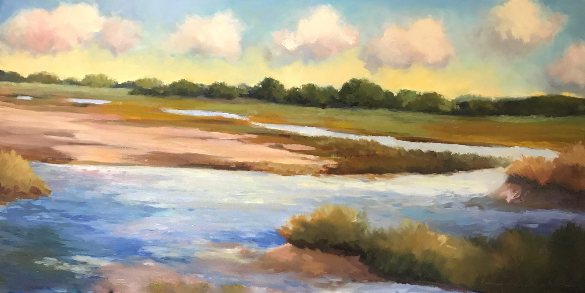 Sandwich Marsh. Sandwich Marsh. Oil, 15x30 inches. Painting by Lorraine Skelskey-Chapin.