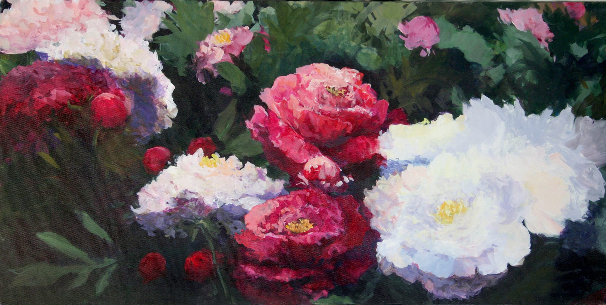 Shades of Magenta. Acrylic, 12x24 inches. Painting by Lorraine Skelskey-Chapin.