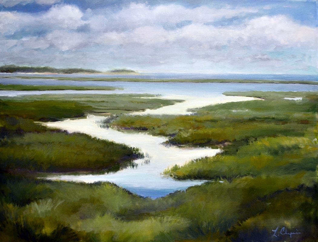 Silver Marsh. Oil, 20x24 inches. Painting by Lorraine Skelskey-Chapin.