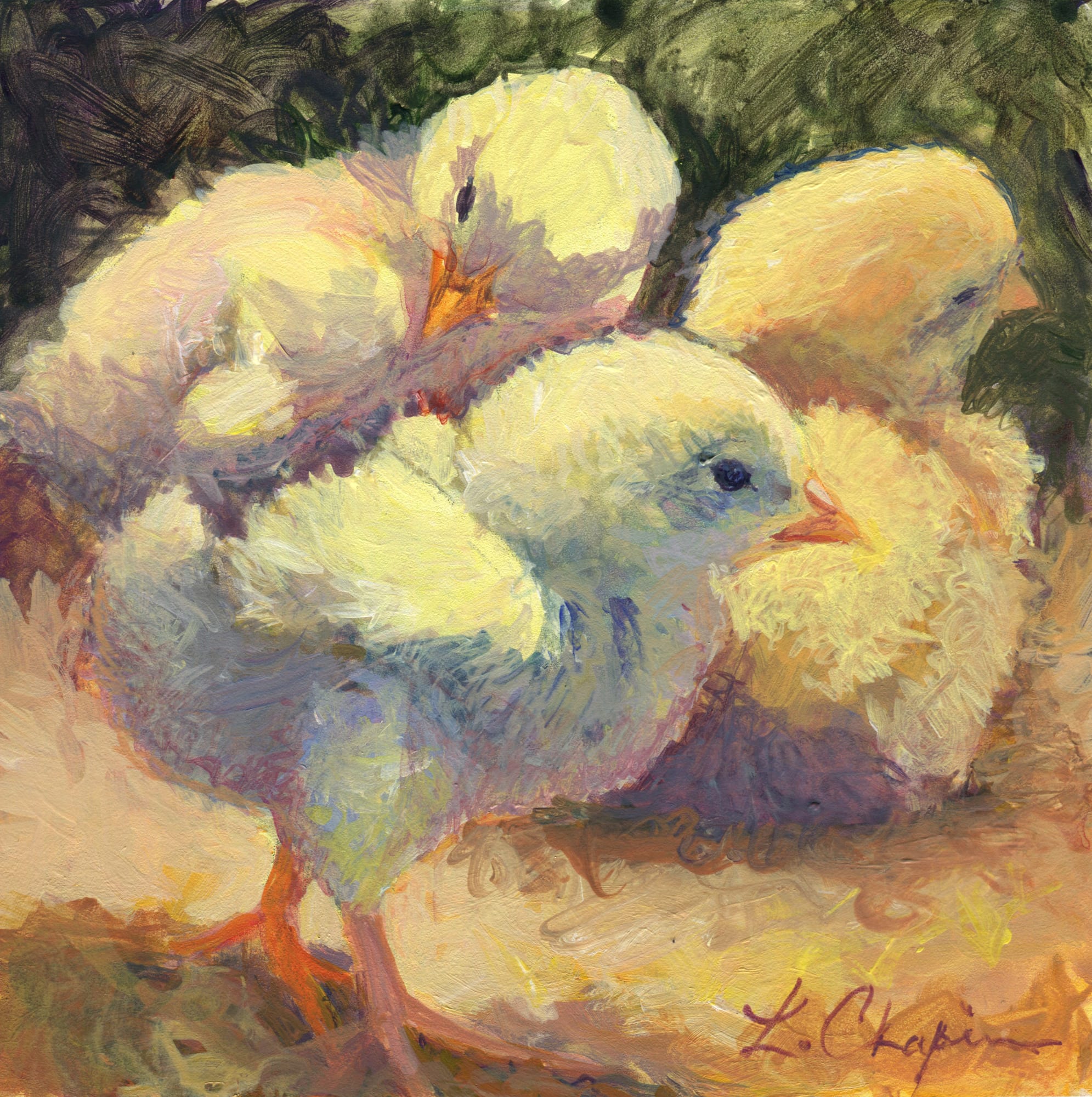 Sunny Side. Oil, 6x6 inches. Painting by Lorraine Skelskey-Chapin.