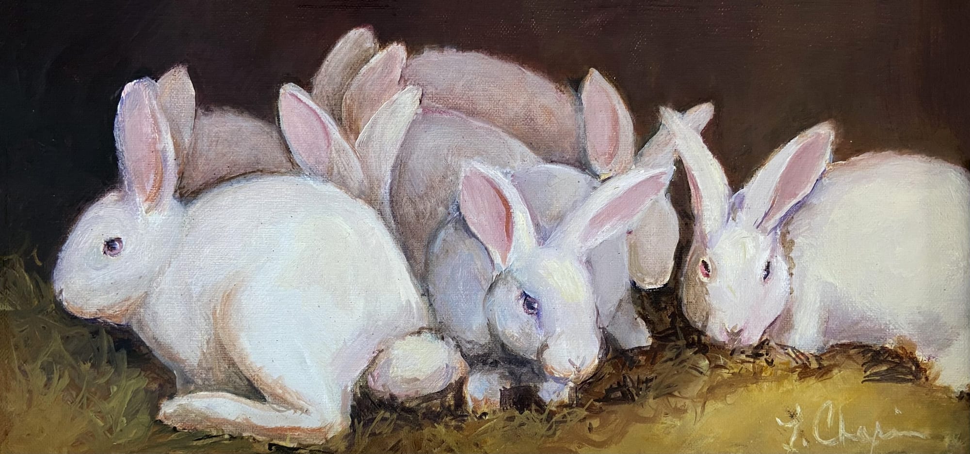 White Rabbits. Oil. Painting by Lorraine Skelskey-Chapin.